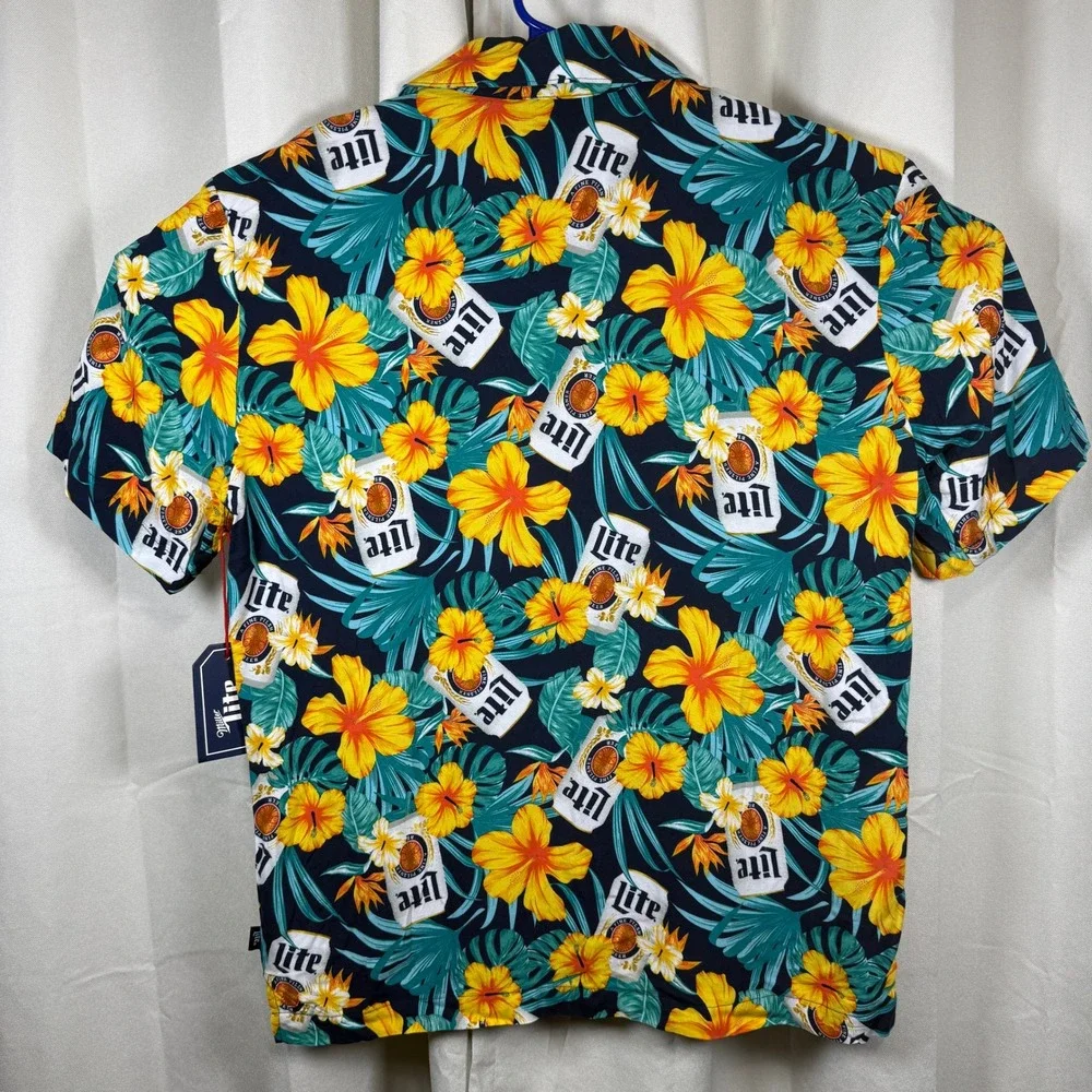 Miller Lite Tropical Cans Haw. Shirt Sleeve Button Front Size S